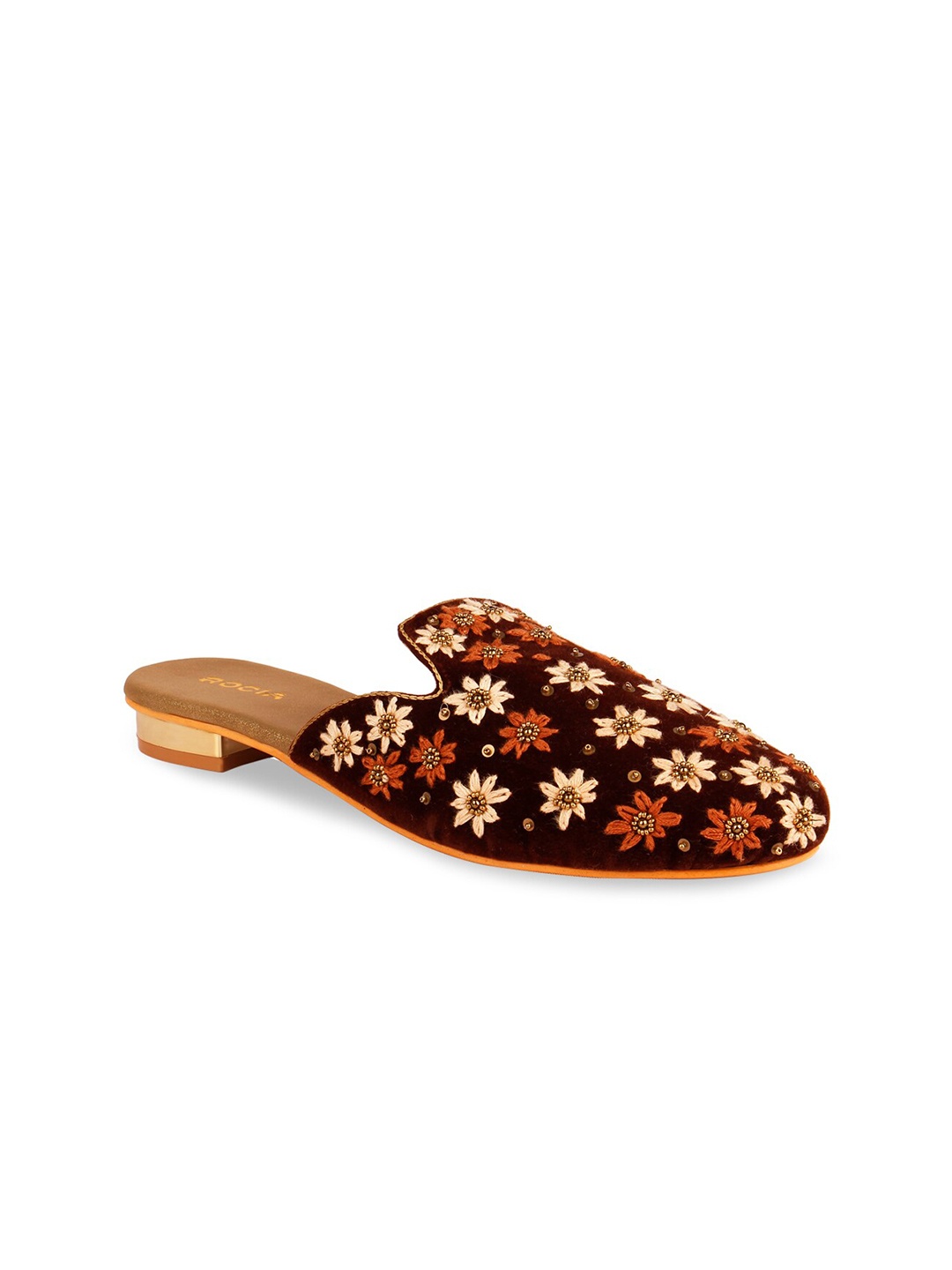 

Rocia Women Coffee Brown Embroidered Leather Ethnic Mules