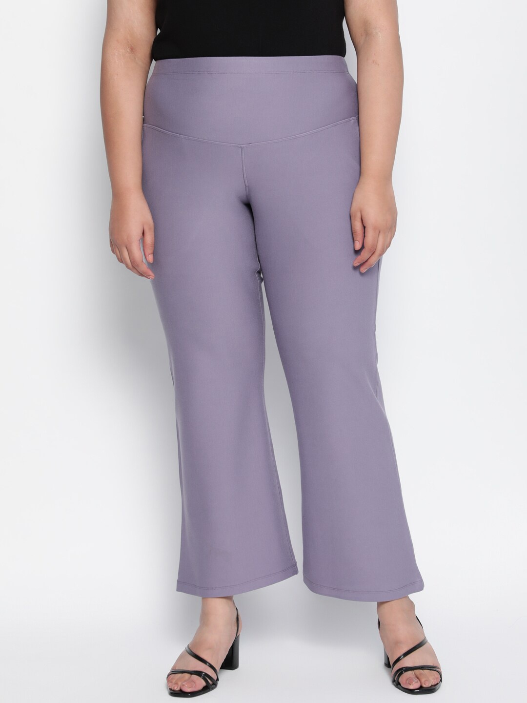 

Amydus Women Plus Size Purple Solid Knitted Flared Treggings