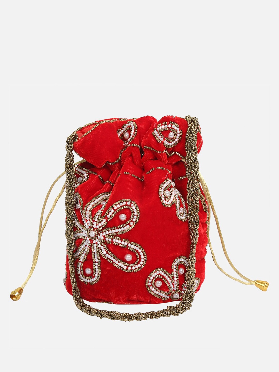 

WELBAWT Women Red & White Embroidered Potli Clutch