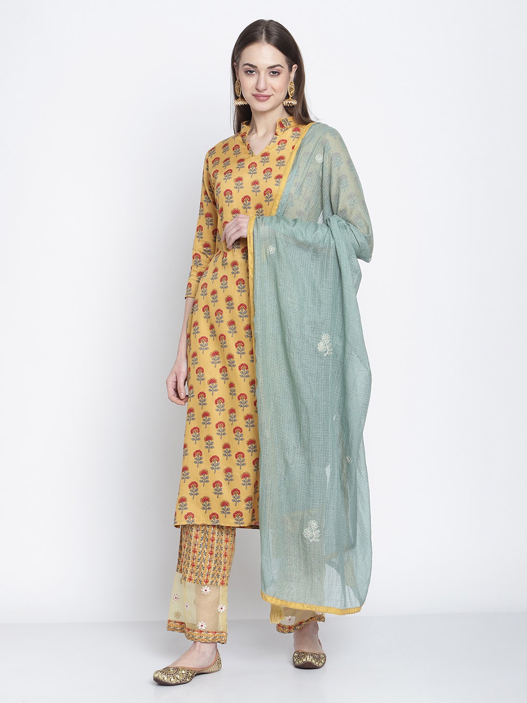 

Stylee LIFESTYLE Yellow & Blue Printed Unstitched Dress Material