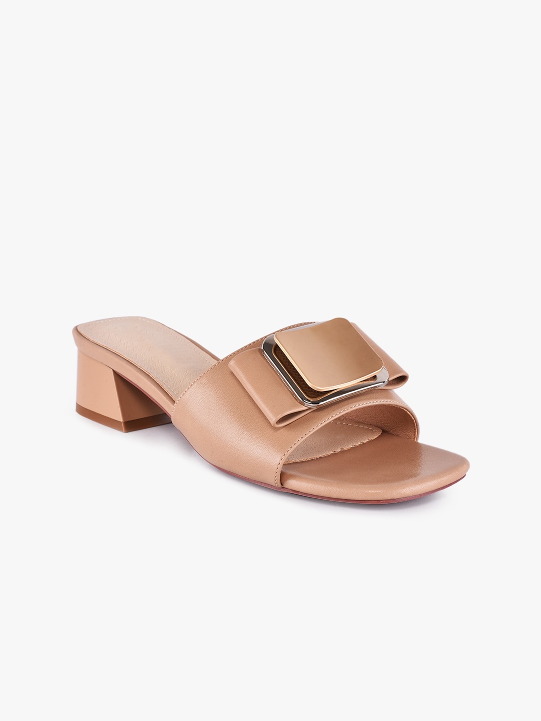 

BuckleUp Women Tan Solid Block Sandals with Buckles