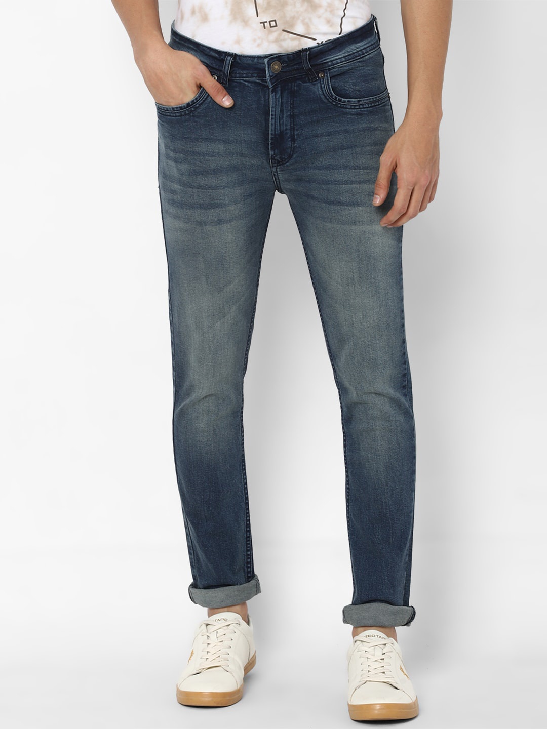 

FOREVER 21 Men Navy Blue Heavy Fade Jeans