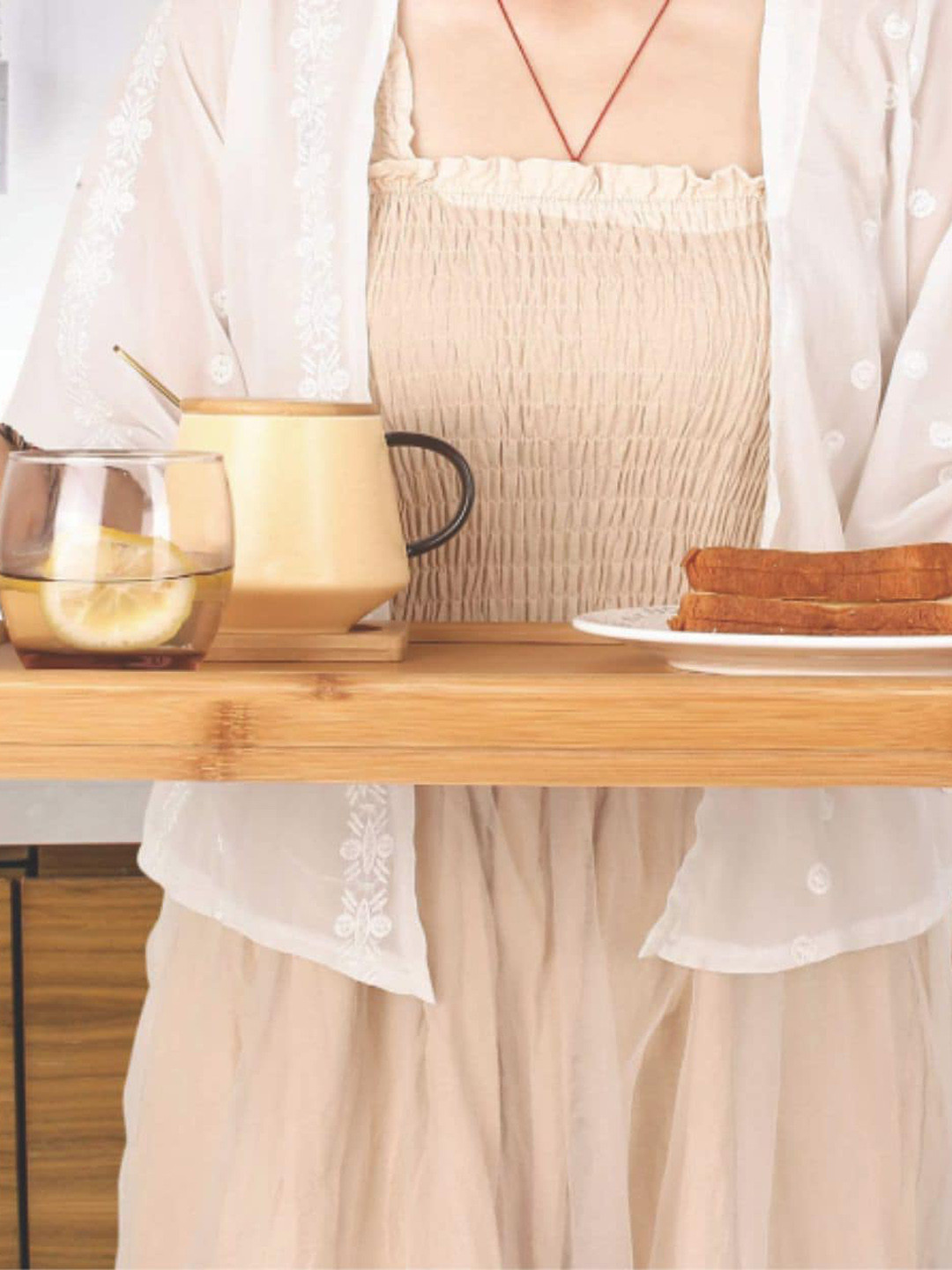 

MARKET99 Beige Solid Bamboo Serving Tray
