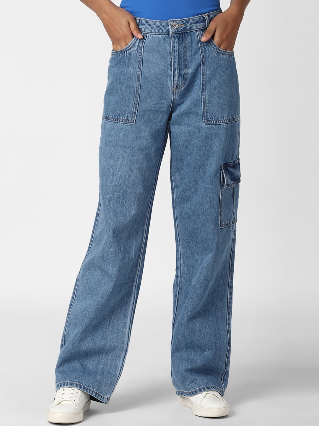 

FOREVER 21 Women Blue High-rise Straight Fit Cotton Jeans