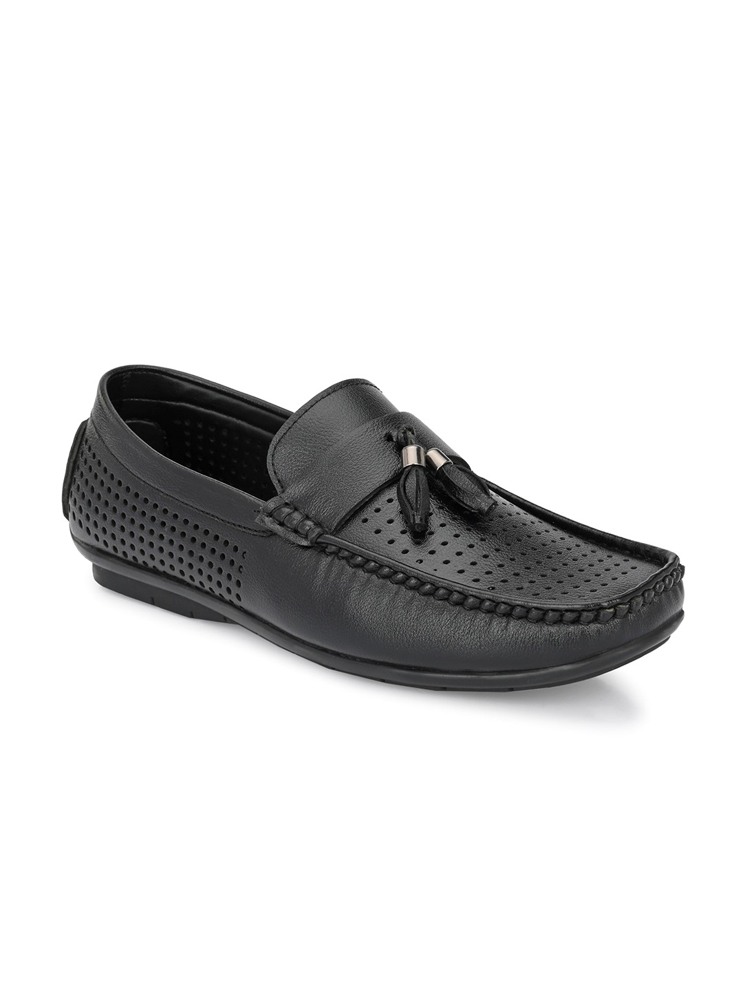 

MENGLER Men Black Perforations Loafers