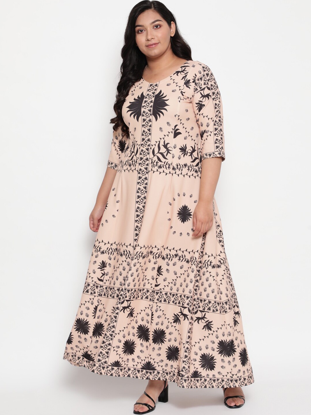 

Amydus Women Plus Size Beige Ethnic Motifs Maxi Dress
