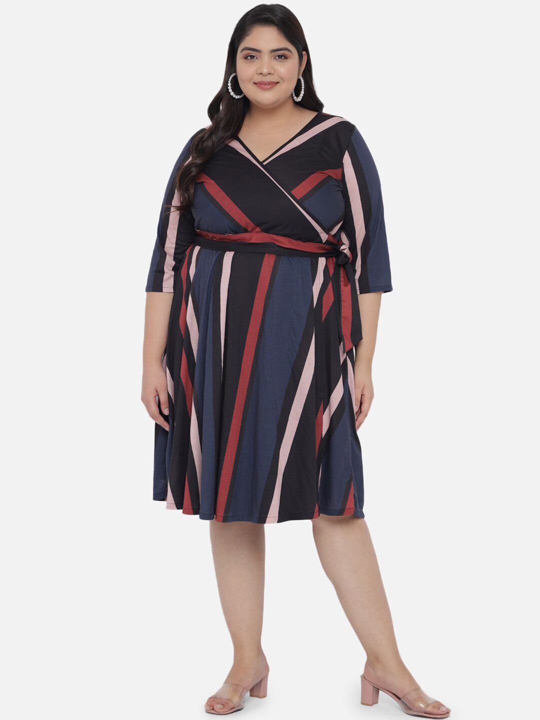 

Amydus Plus Size Women Red Striped Dress