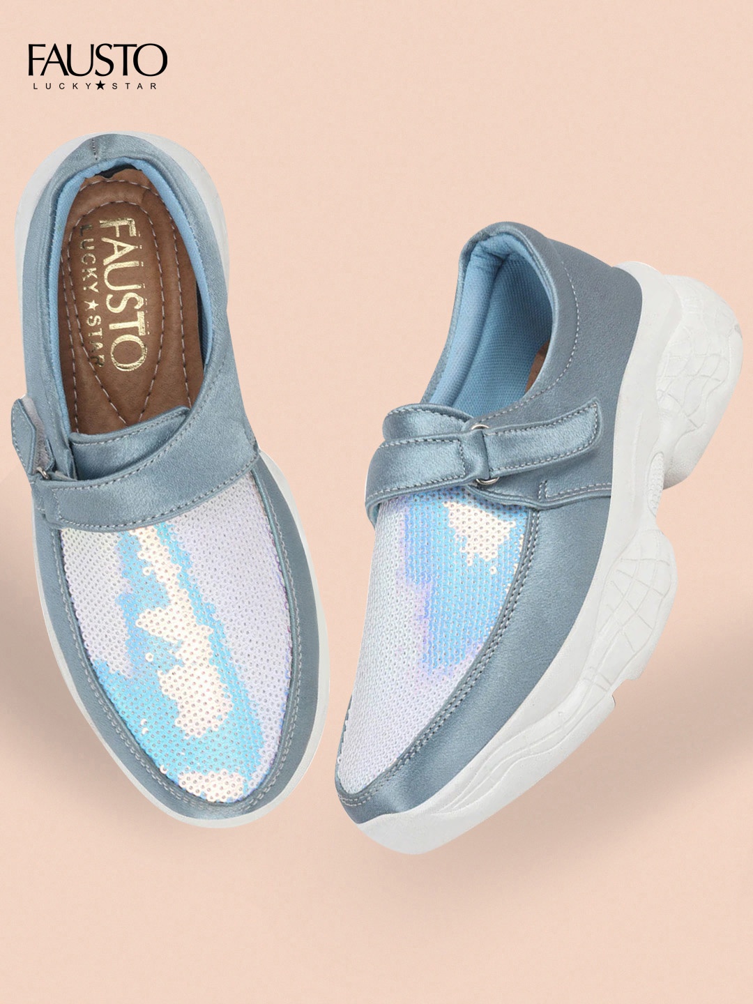 

FAUSTO Women Blue PU Slip-On Sneakers