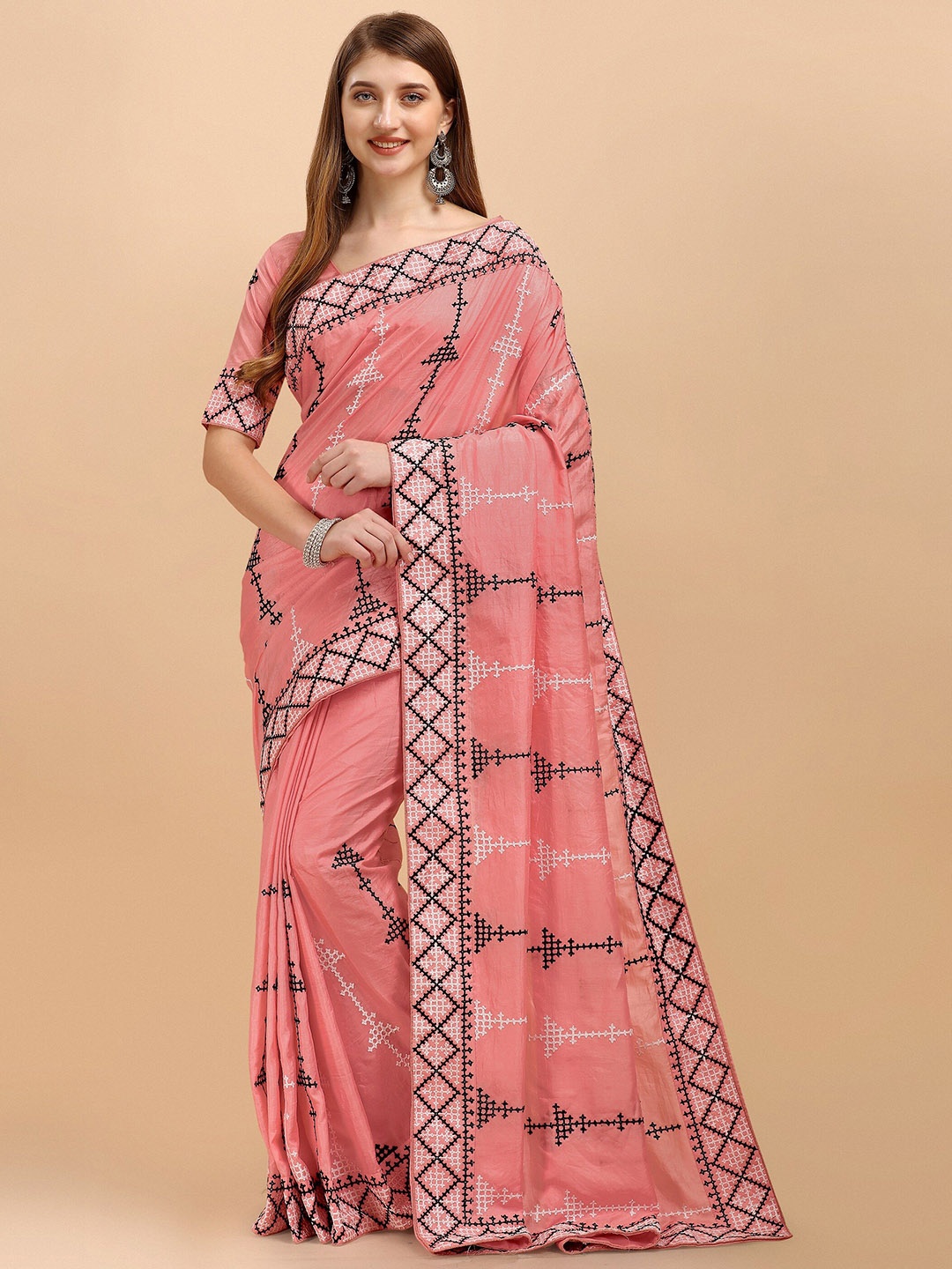 

Iris Pink Aari Work Embroidered Saree