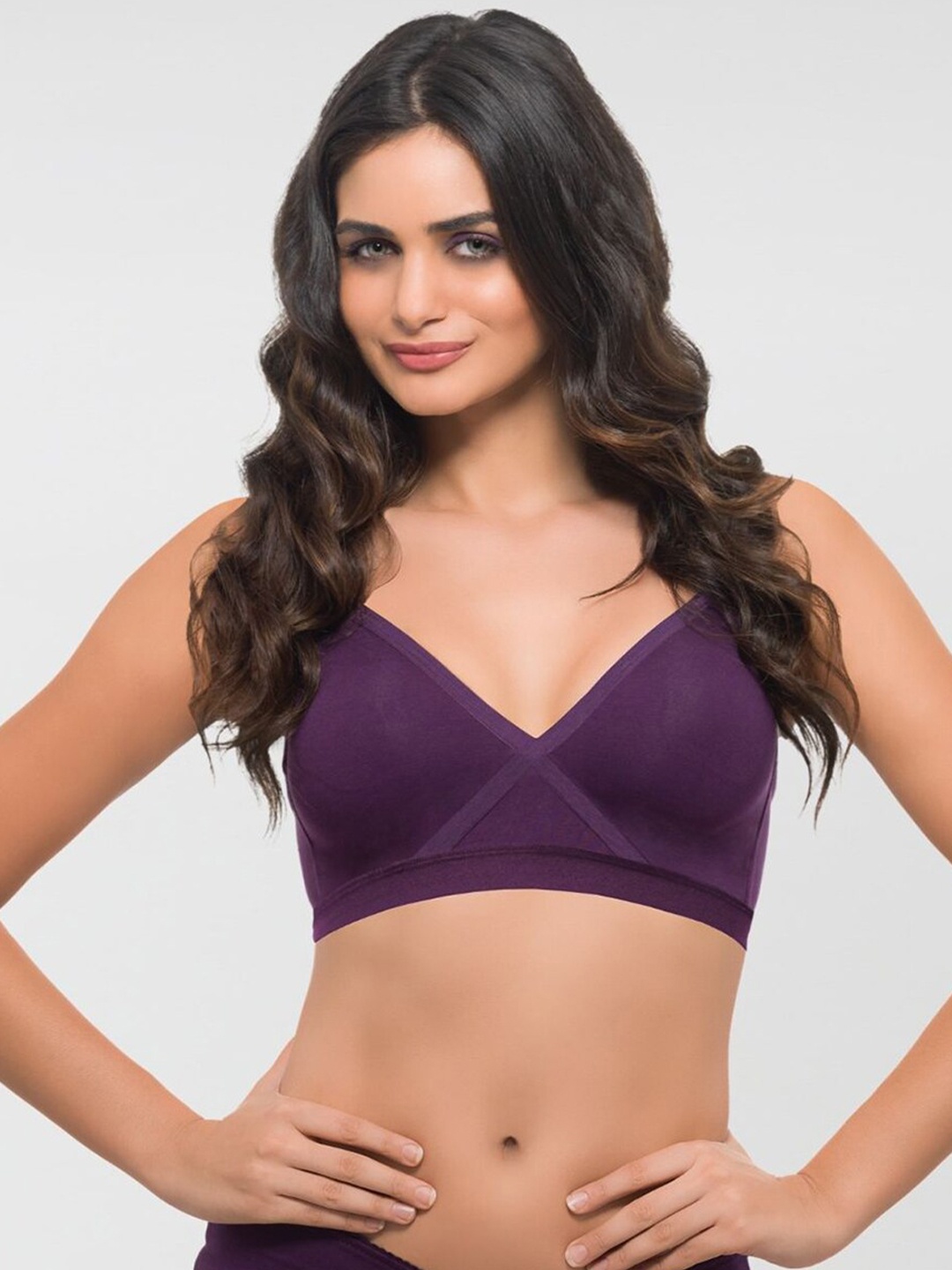 

laavian Violet Solid Non-Padded Full Coverage Cotton T-shirt Bra