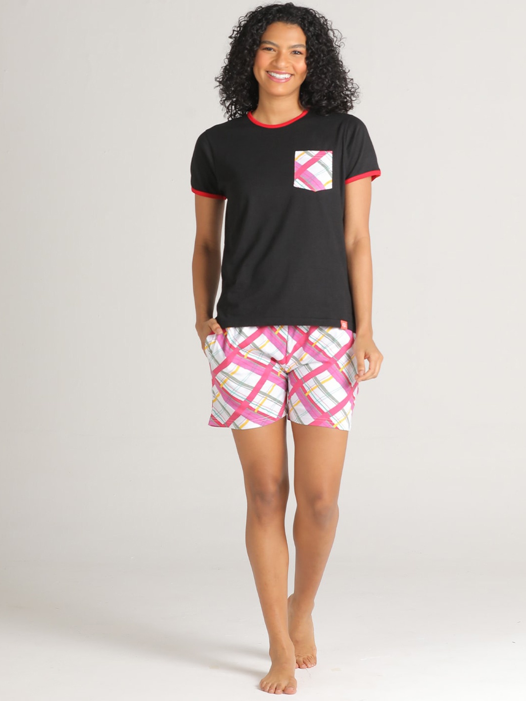 

evolove Women Black & Pink Pure Cotton Night suit