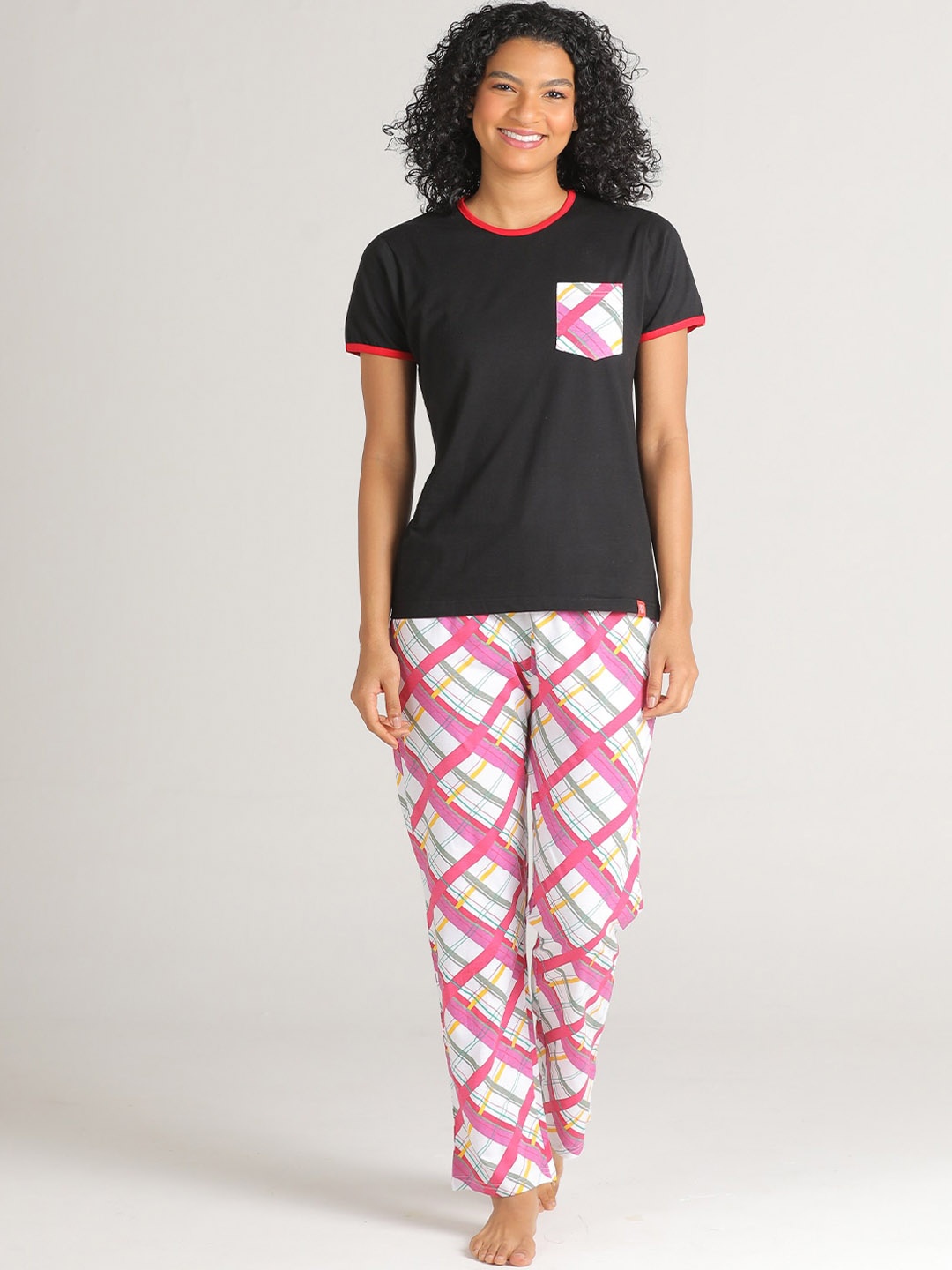 

evolove Women Black & Pink Pure Cotton Night suit