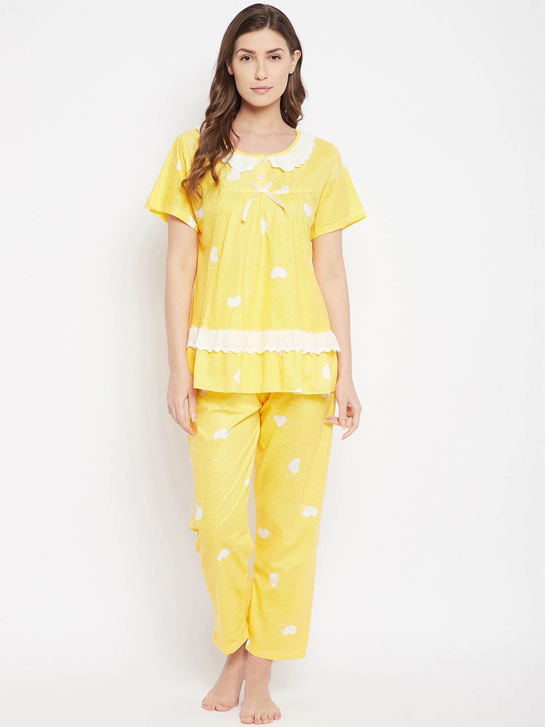 

Camey Women Yellow & White Printed Night suit