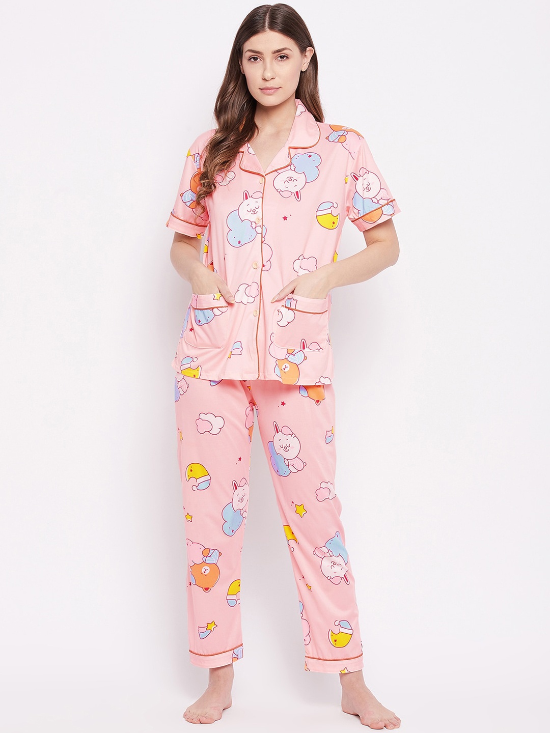 

Camey Women Pink & Orange Printed Cartoon Characters Night Suit