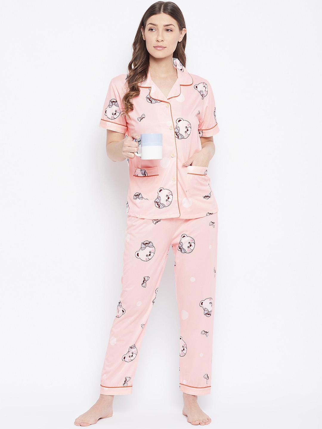 

Camey Women Pink & White Printed Night suit