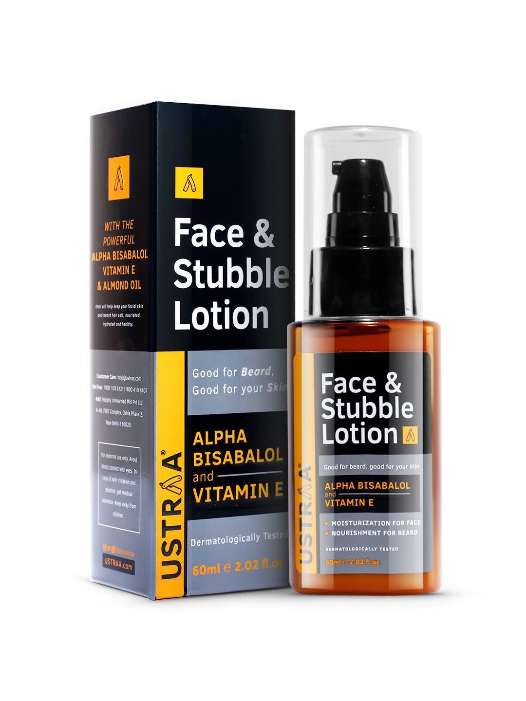 

Ustraa Beard Softening Face & Stubble Lotion with Vitamin E & Almond Oil 60 ml, Black