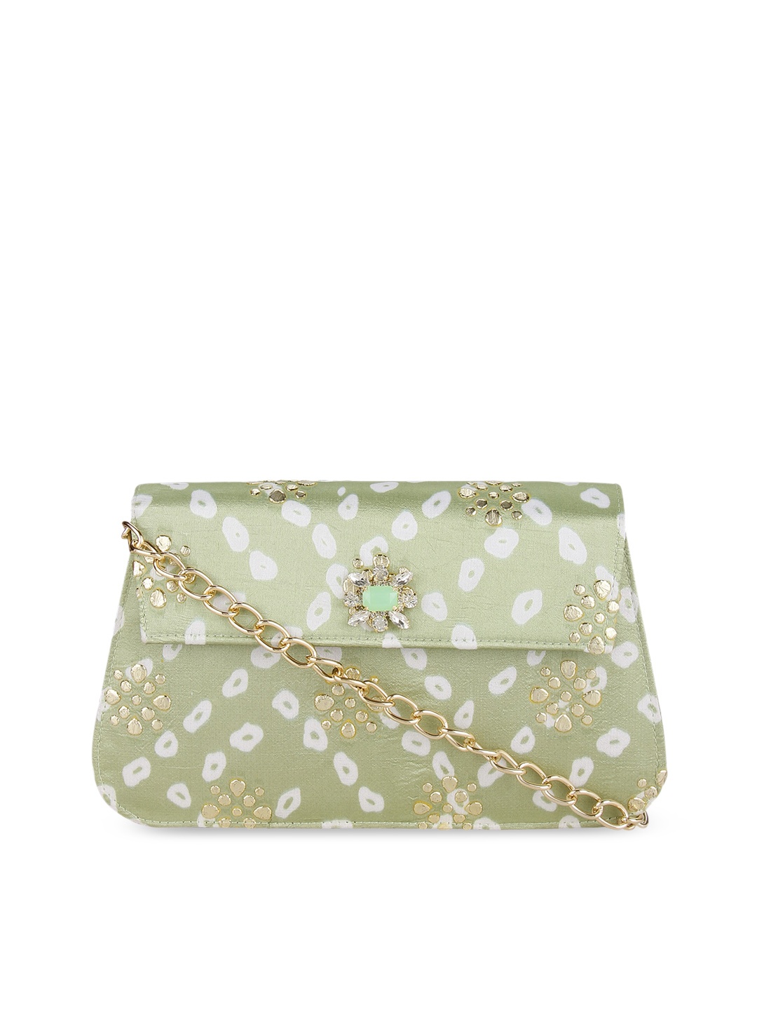 

Rocia Green Printed Structured Sling Bag