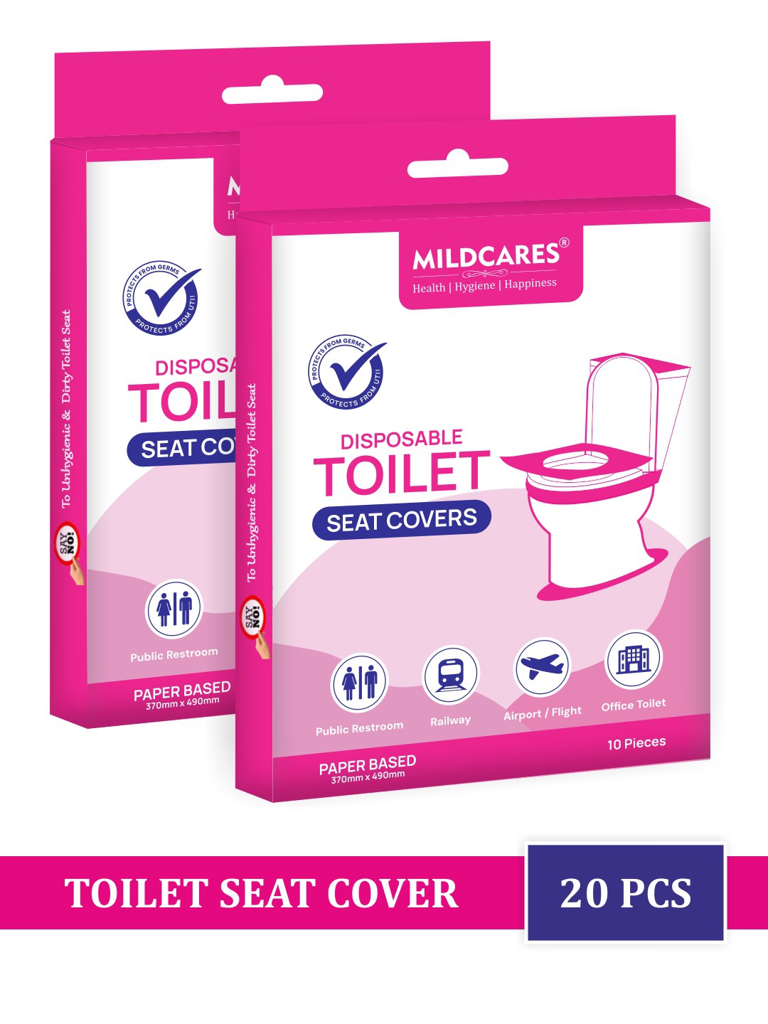 

MILDCARES Disposable Travel-Friendly Toilet Seat Covers - 40 Sheets, Pink