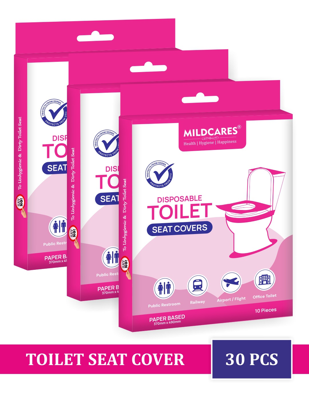 

MILDCARES Disposable Travel-Friendly Toilet Seat Covers - 60 Sheets, Pink