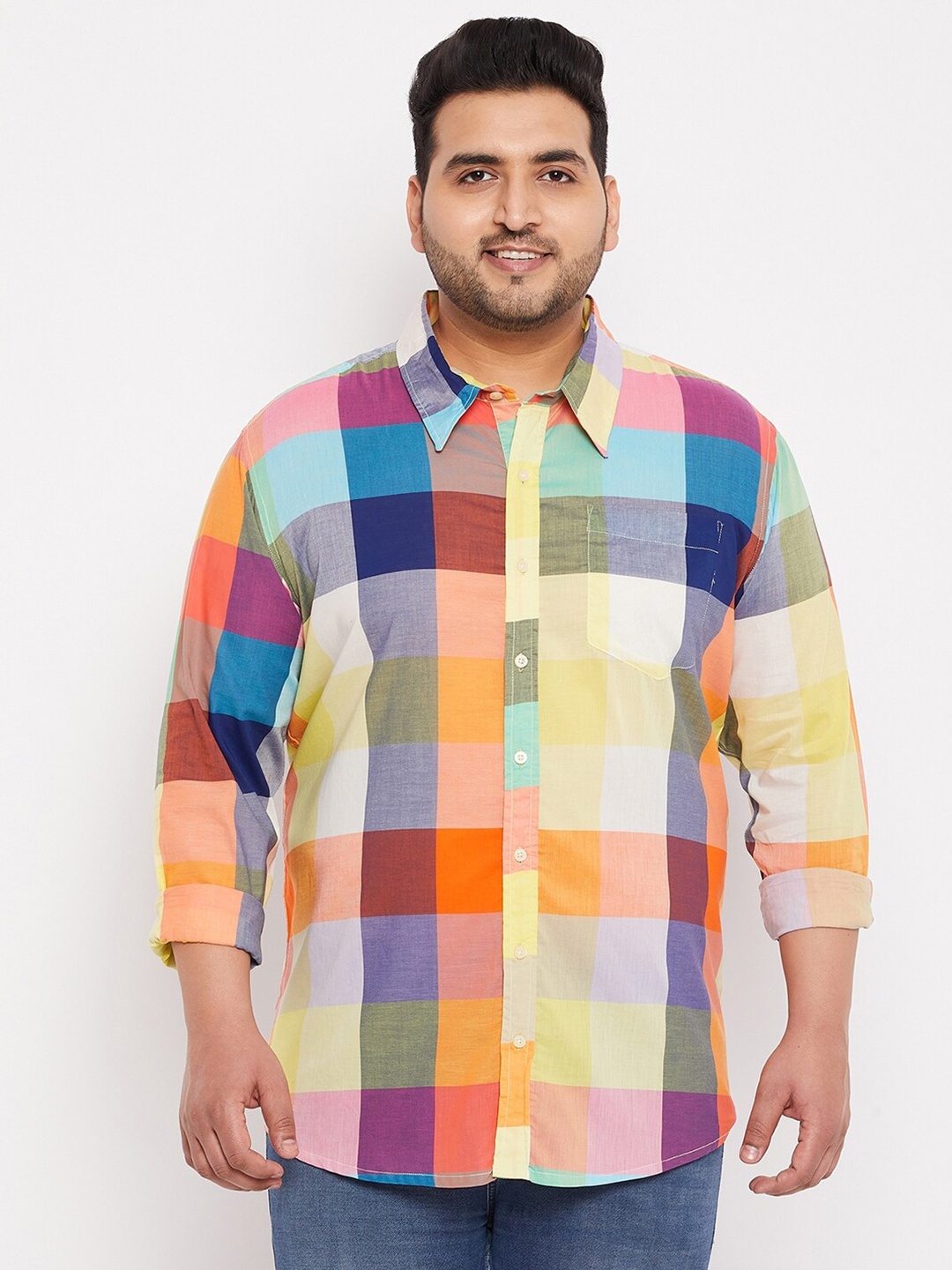

bigbanana Men Plus Size Multicoloured Comfort Checked Casual Shirt, Multi