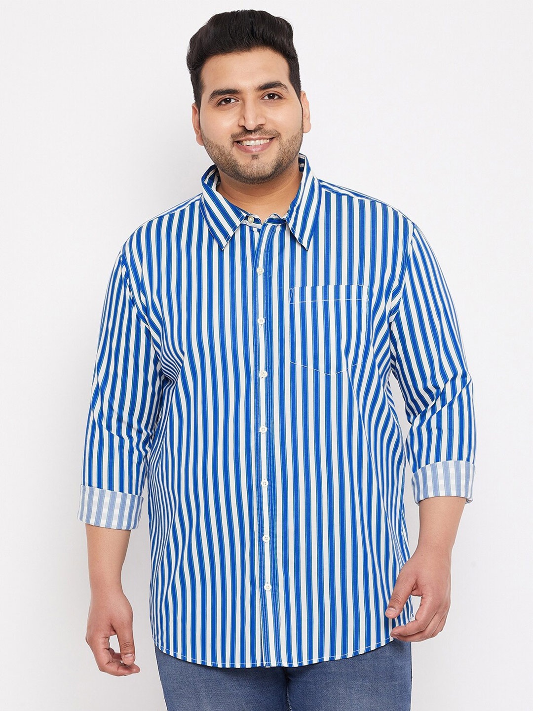 

bigbanana Men Plus Size Blue Comfort Striped Casual Shirt