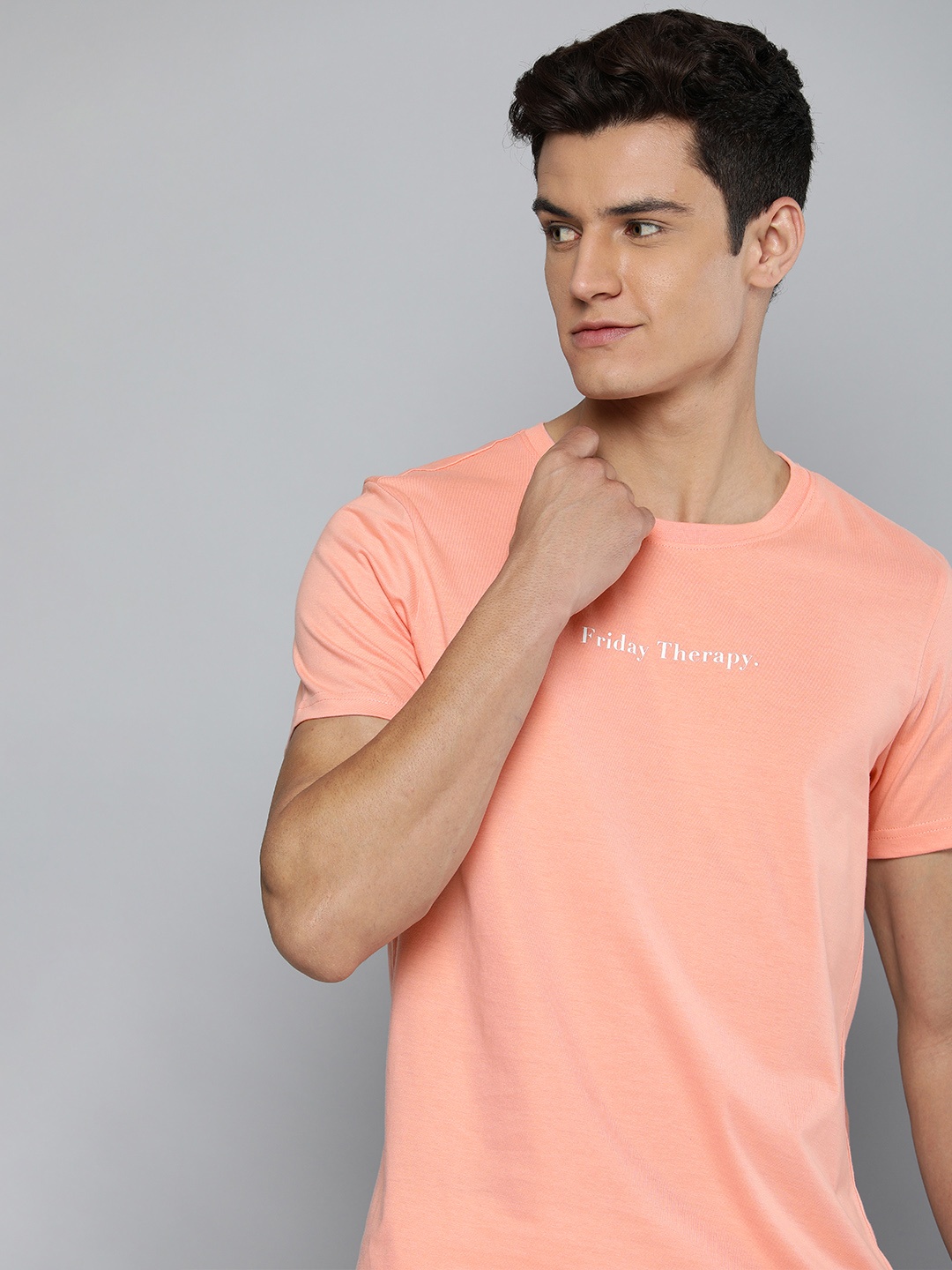 

M&H Easy Men Coral & White Printed Pure Cotton T-shirt