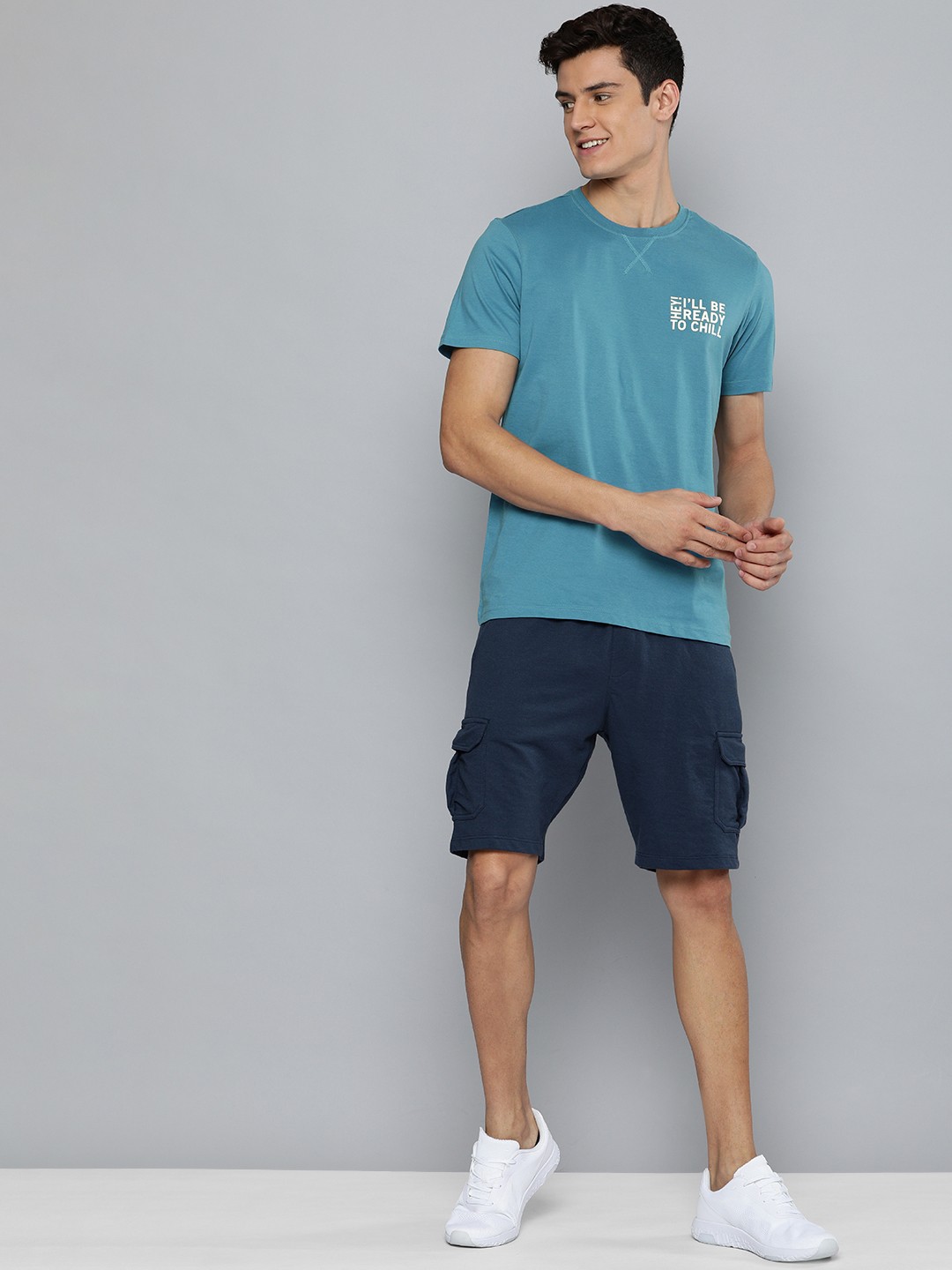 

M&H Easy Men Blue & White Typography Printed Pure Cotton T-shirt
