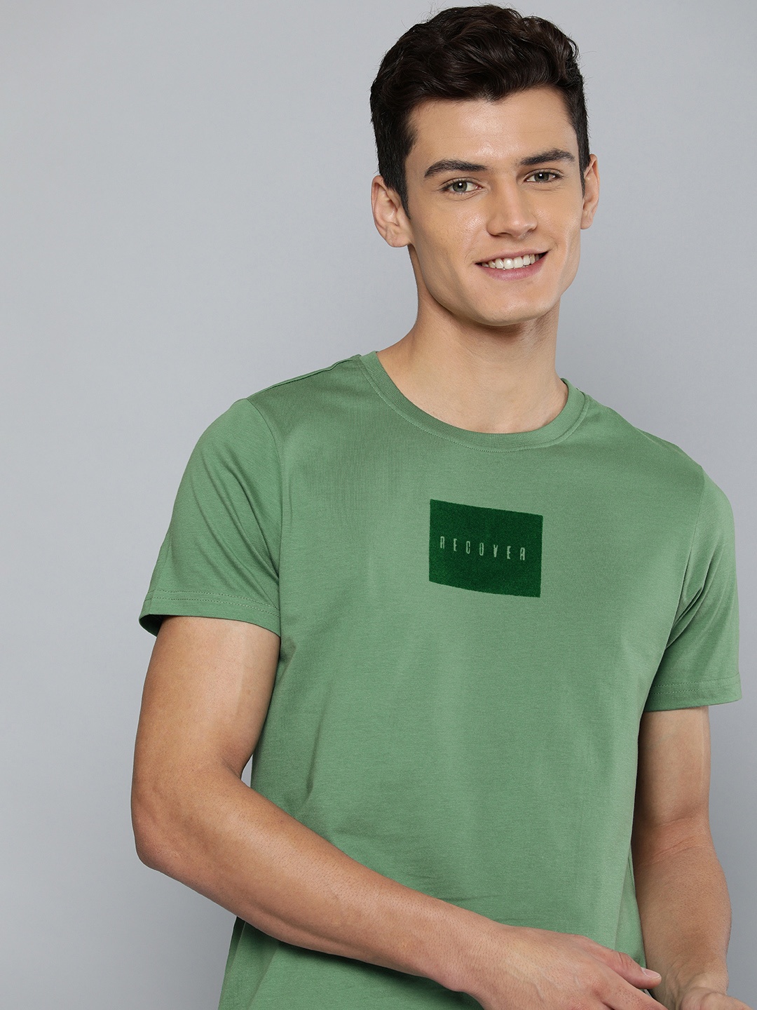 

M&H Easy Men Olive Green Typography Printed T-shirt