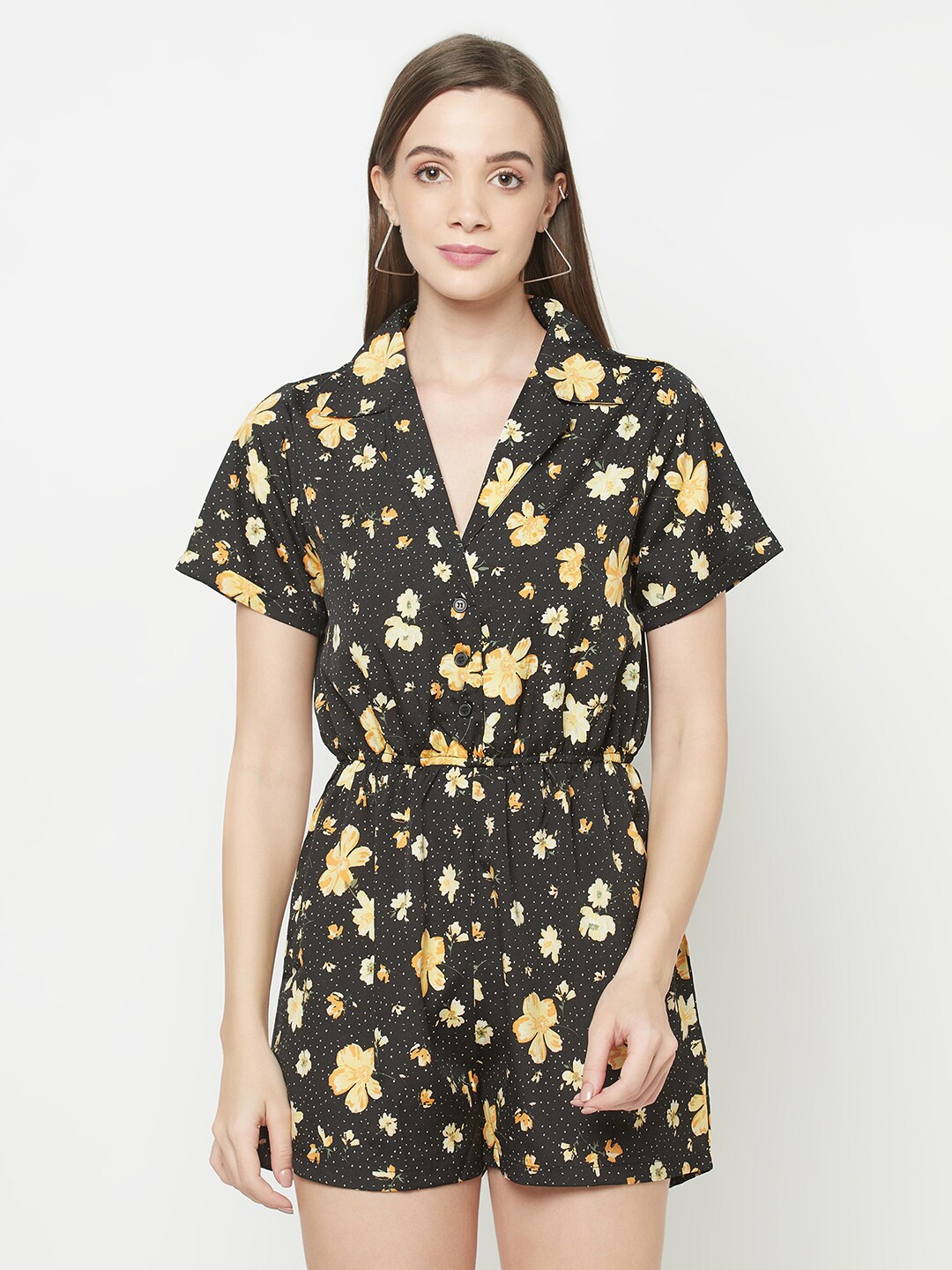 

WESTCLO Black & Yellow Floral Printed Playsuit