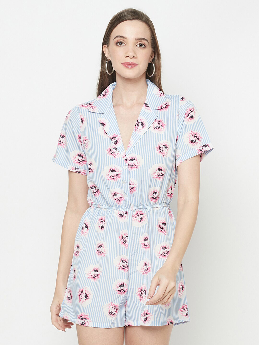 

WESTCLO Women Blue & Pink Floral Printed Playsuit