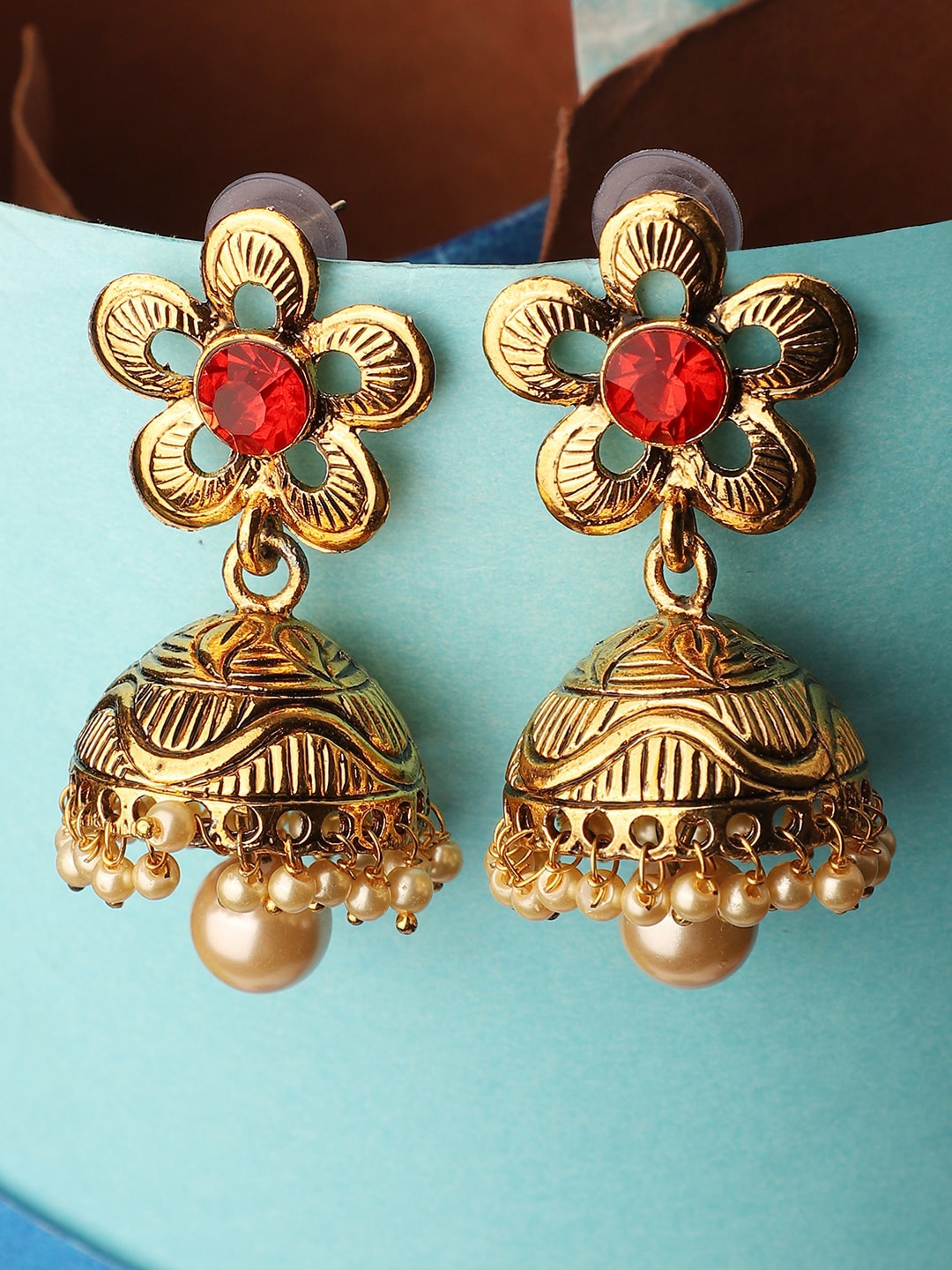 

ANIKAS CREATION Red Contemporary Jhumkas Earrings