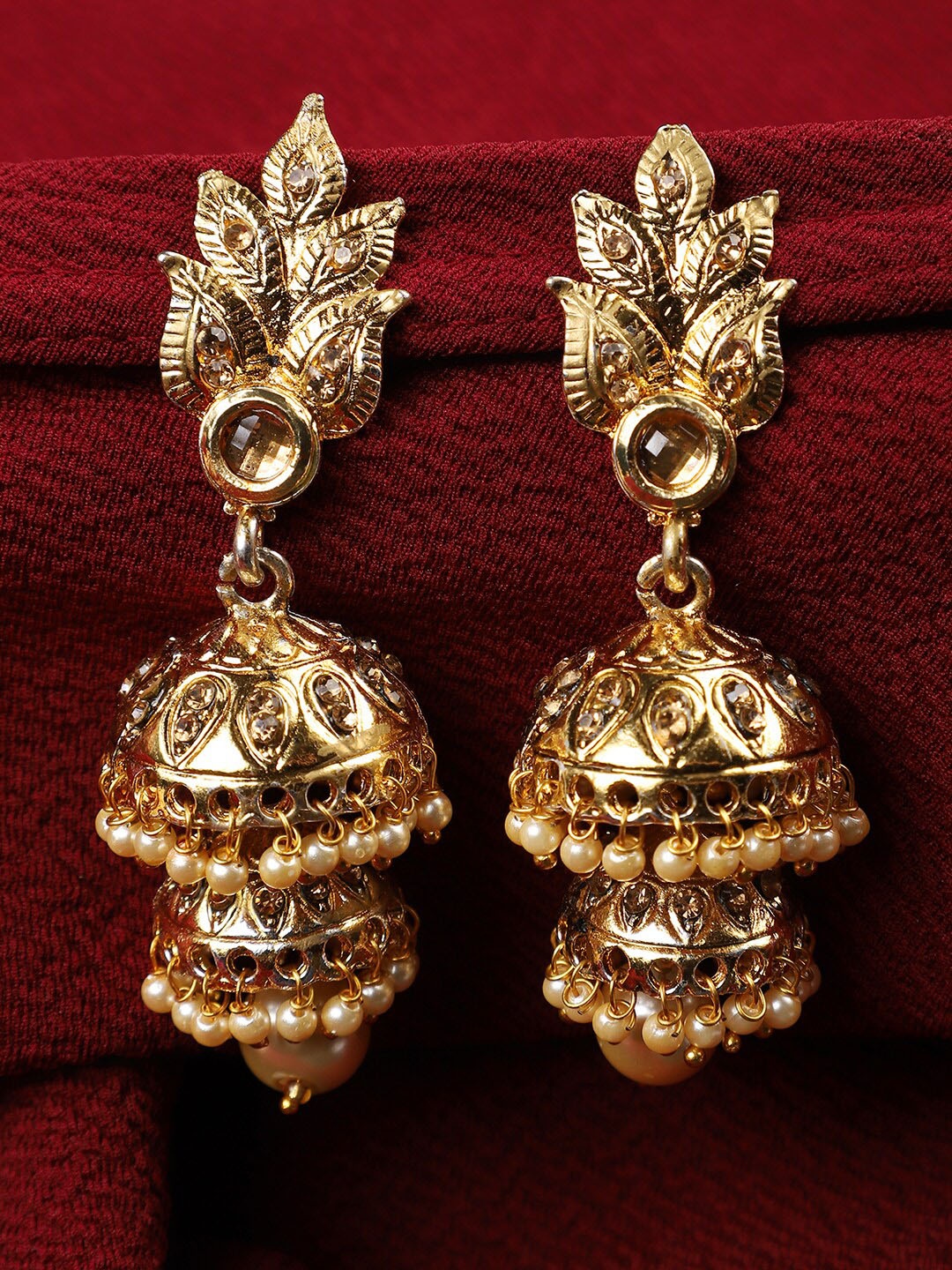 

ANIKAS CREATION Gold-Plated Contemporary Jhumkas Earrings