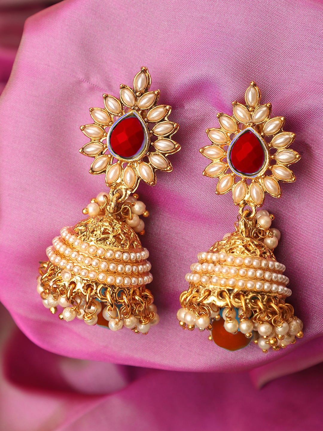 

ANIKAS CREATION Red Contemporary Jhumkas Earrings