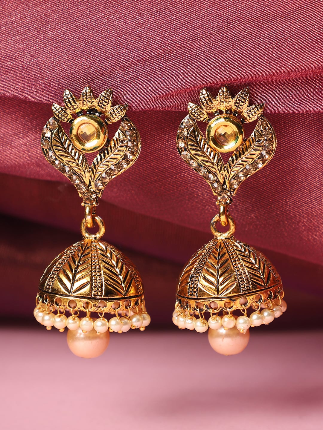 

ANIKAS CREATION Gold-Toned Contemporary Drop Earrings
