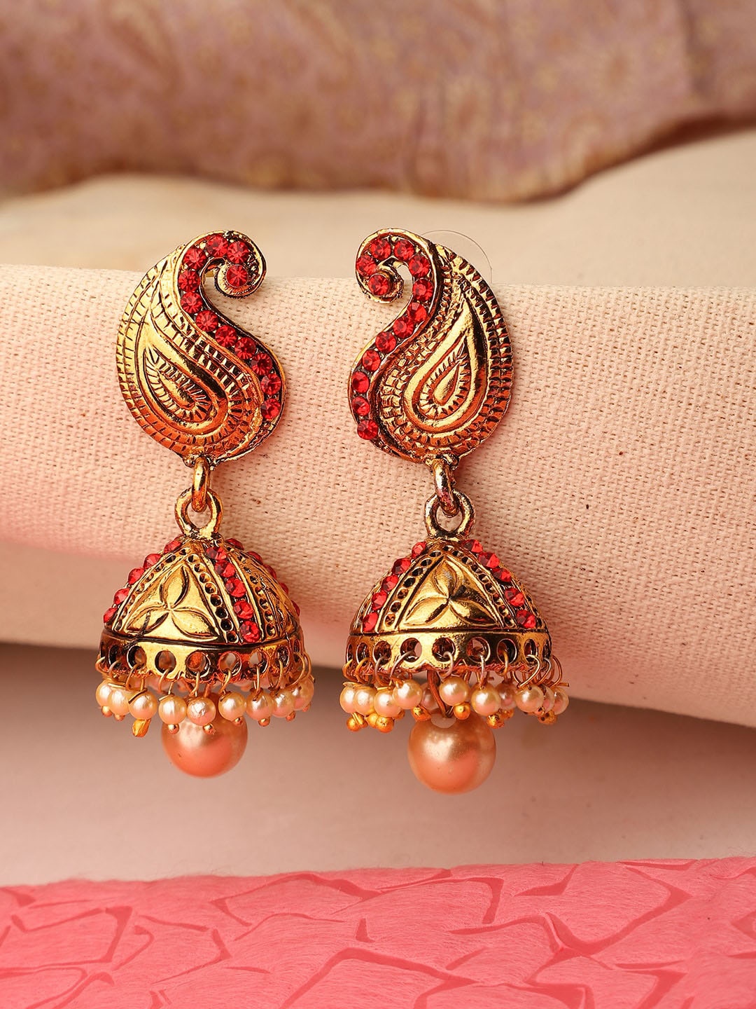 

ANIKAS CREATION Red Contemporary Jhumkas Earrings