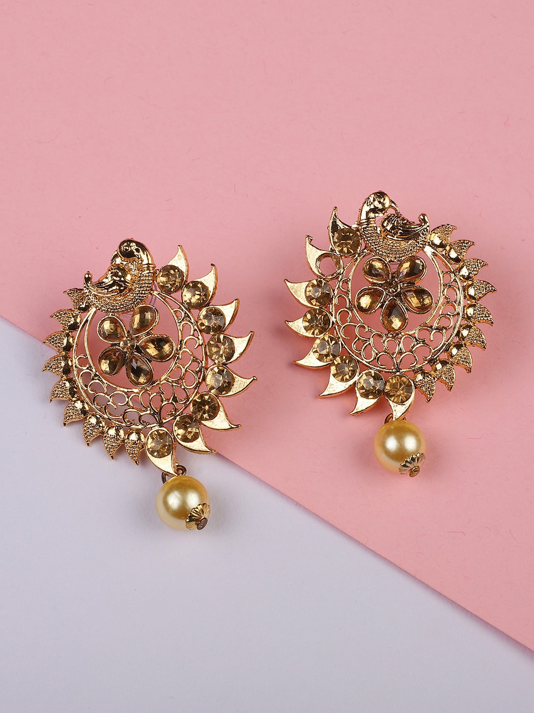 

ANIKAS CREATION Gold-Plated Contemporary Drop Earrings