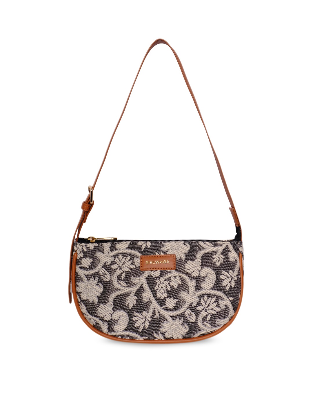 

Belwaba Grey Floral Printed Structured Sling Bag