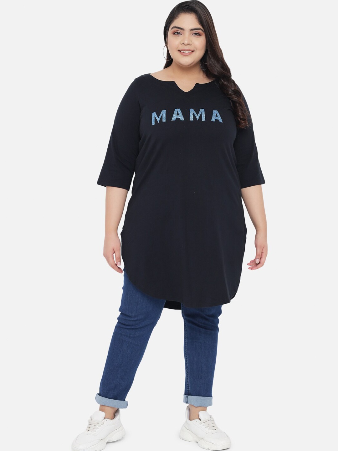 

Amydus Women Plus Size Black Typography Printed Cotton T-shirt