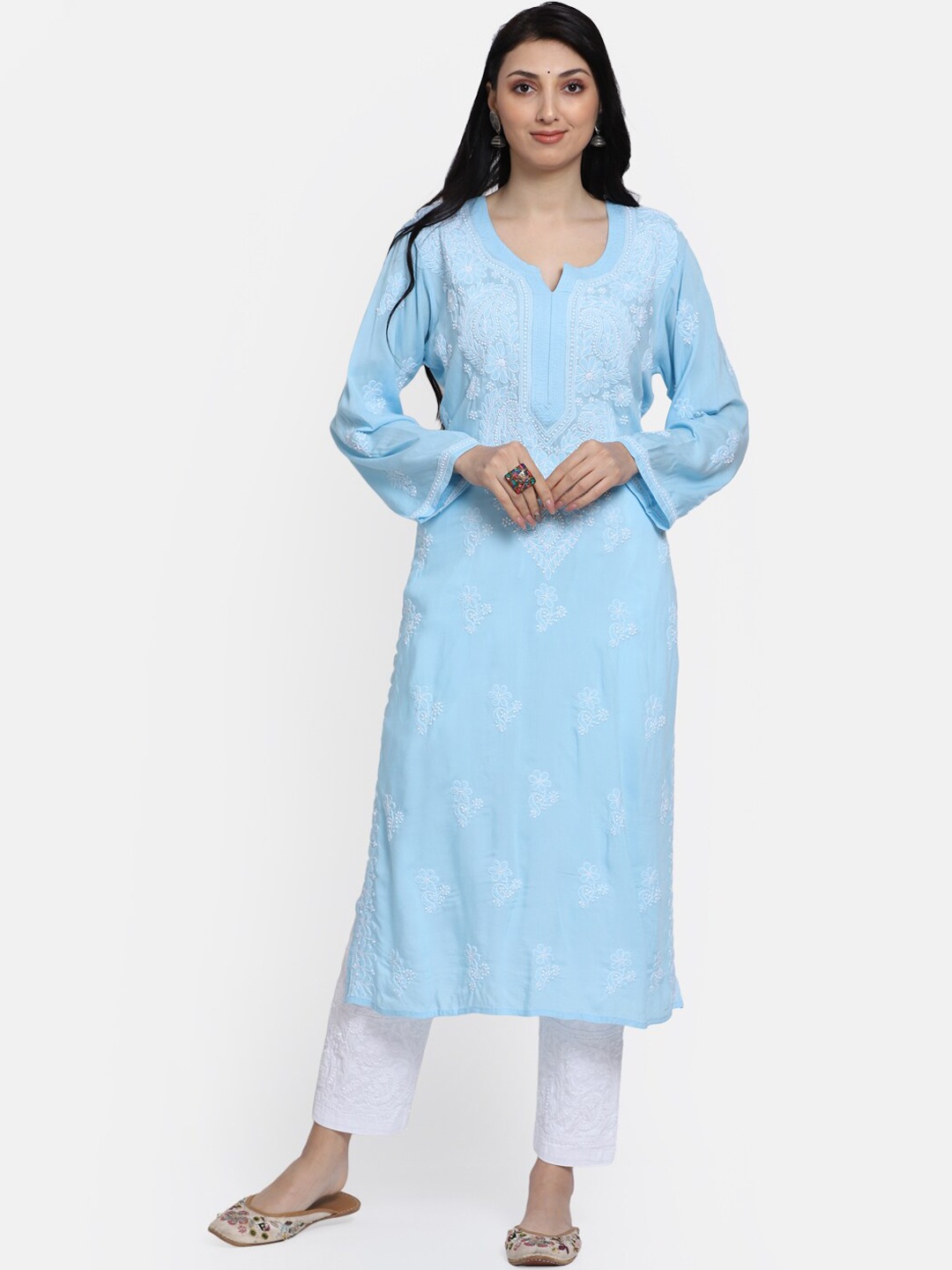 

PARAMOUNT CHIKAN Women Blue Flared Sleeves Kurta