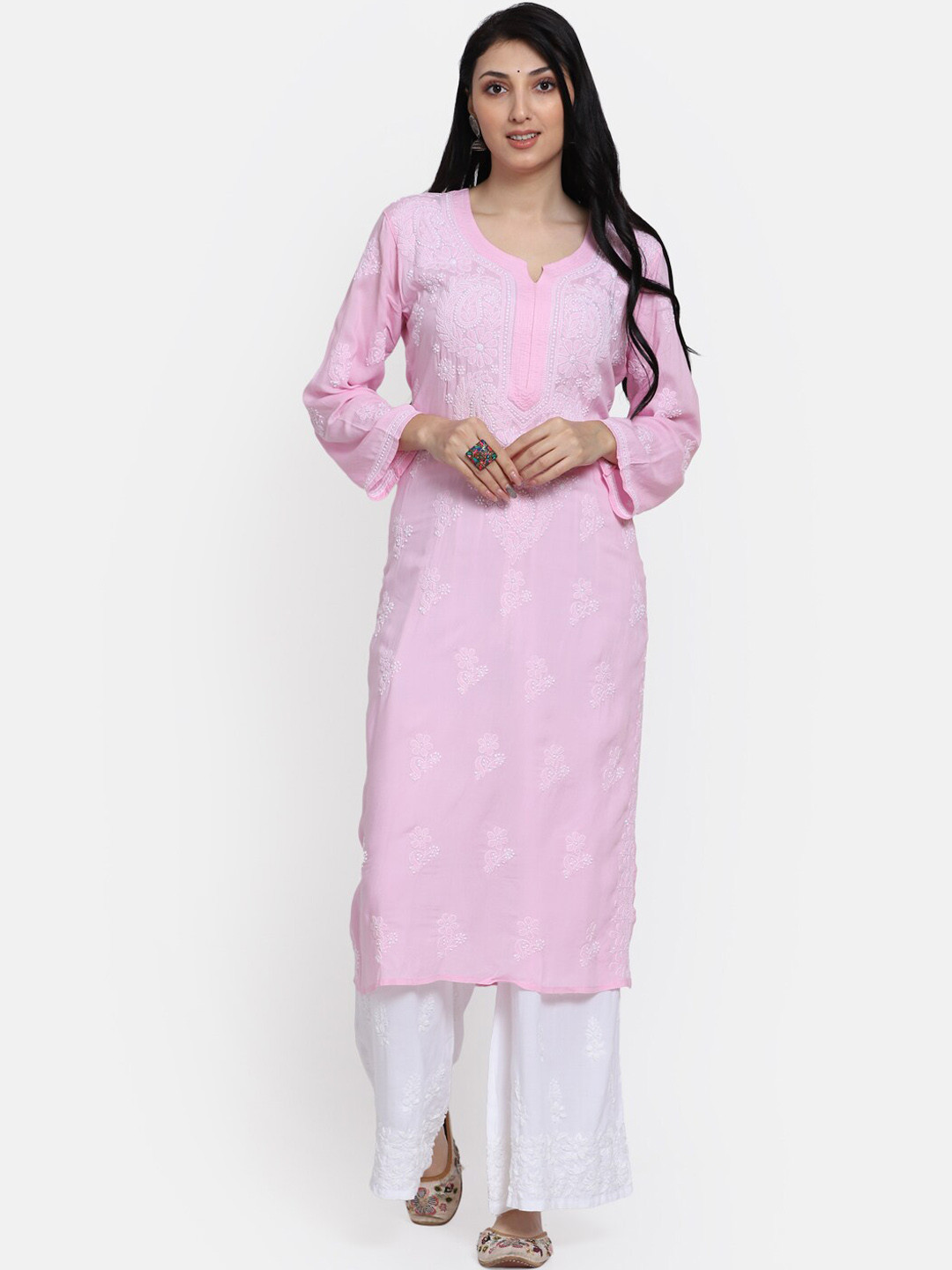 

PARAMOUNT CHIKAN Embroidered Chikankari Ethnic Motifs Kurta, Pink