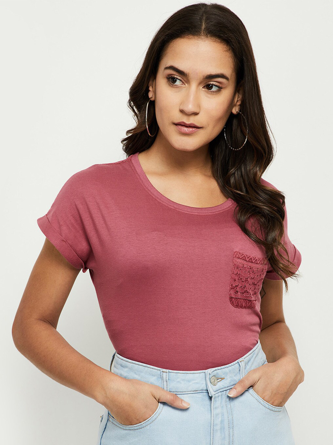 

max Pink Extended Sleeves Pure Cotton Top