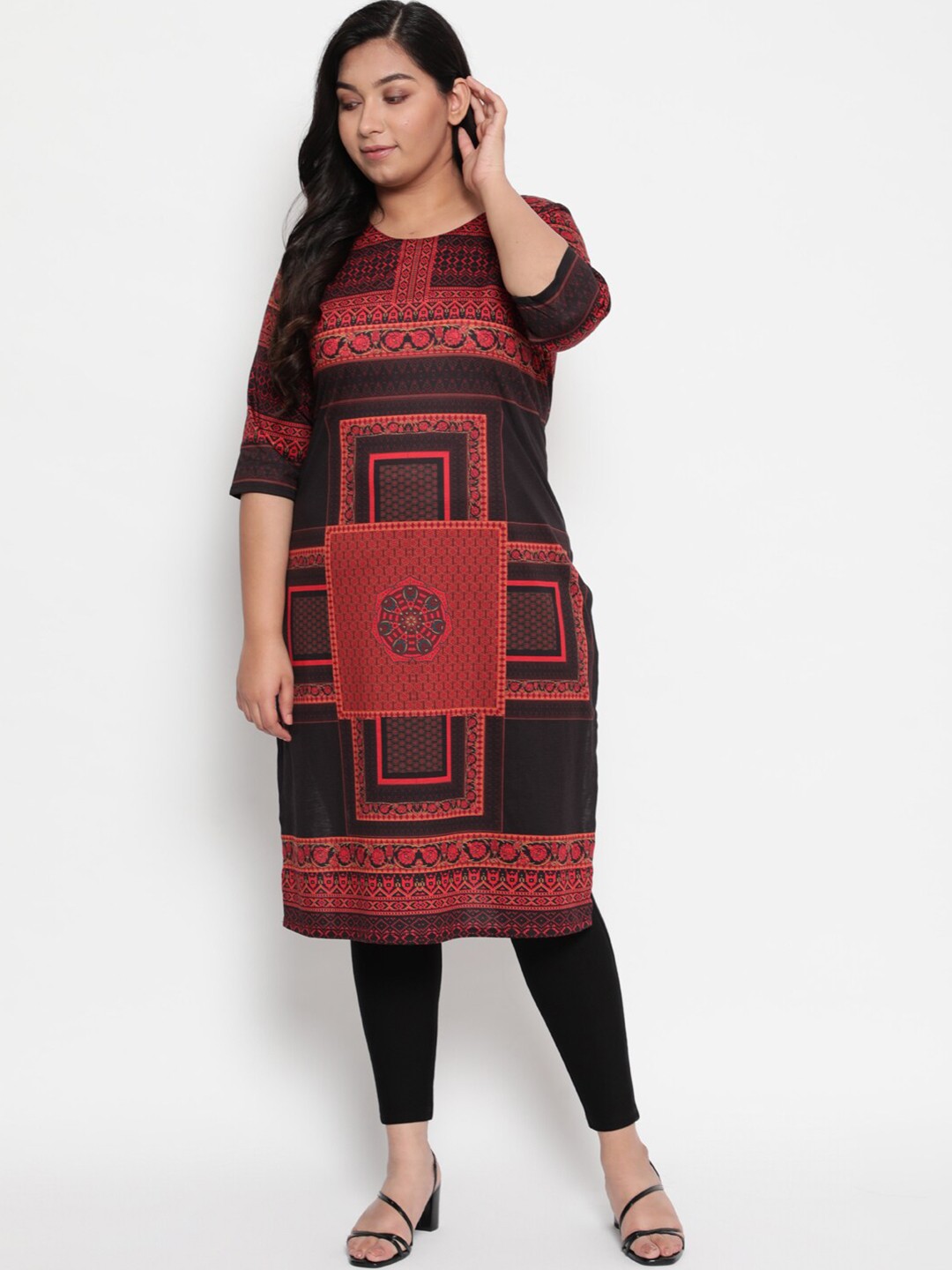 

Amydus Women Plus Size Red & Black Geometric Printed Kurta