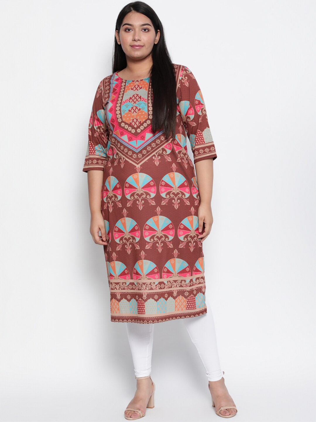 

Amydus Plus Size Women Brown Ethnic Motifs Printed Kurta