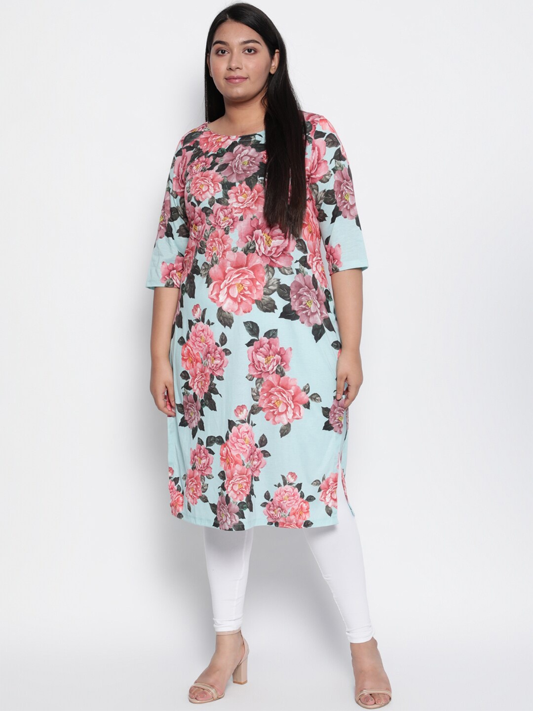 

Amydus Women Plus Size Blue & Pink Floral Printed Kurta