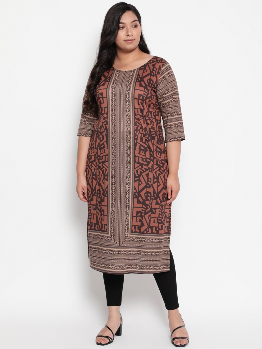 

Amydus Women Plus Size Brown & Beige Geometric Printed Kurta