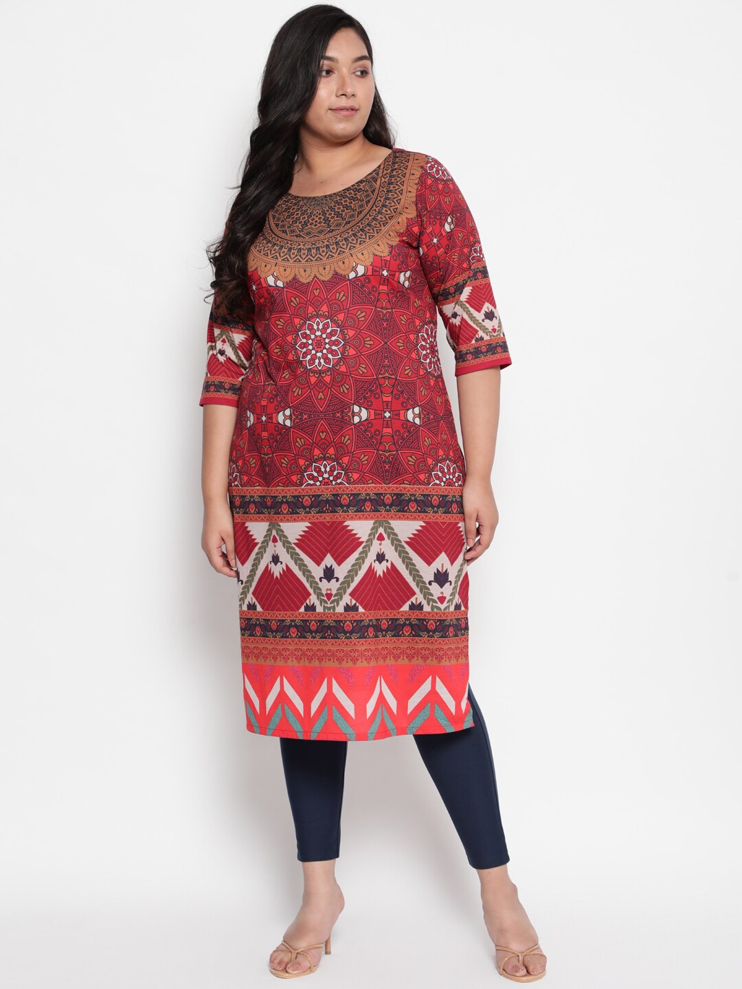 

Amydus Women Plus Size Red Ethnic Motifs Printed Kurta