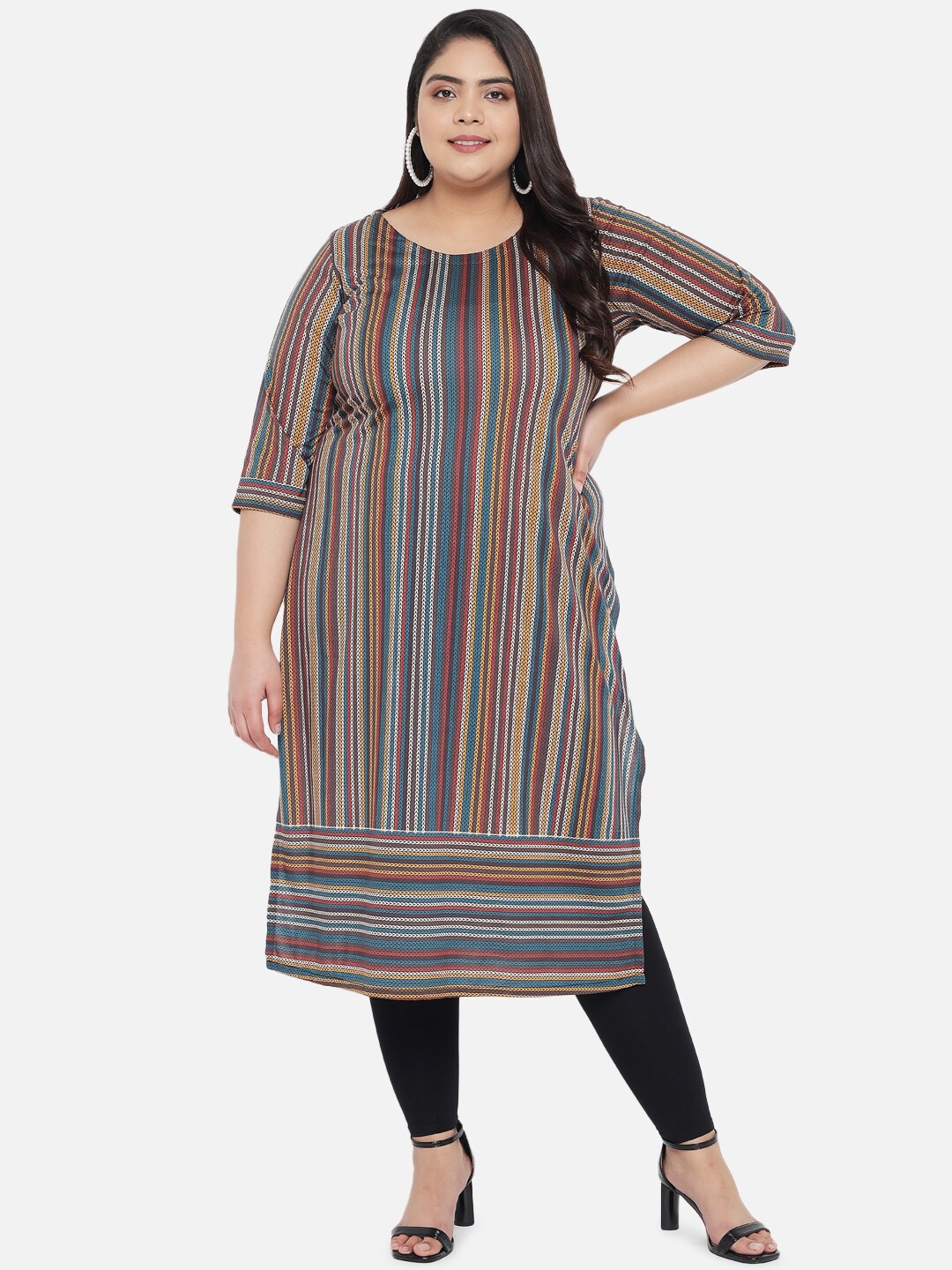 

Amydus Women Plus Size Multicoloured Striped Kurta, Multi