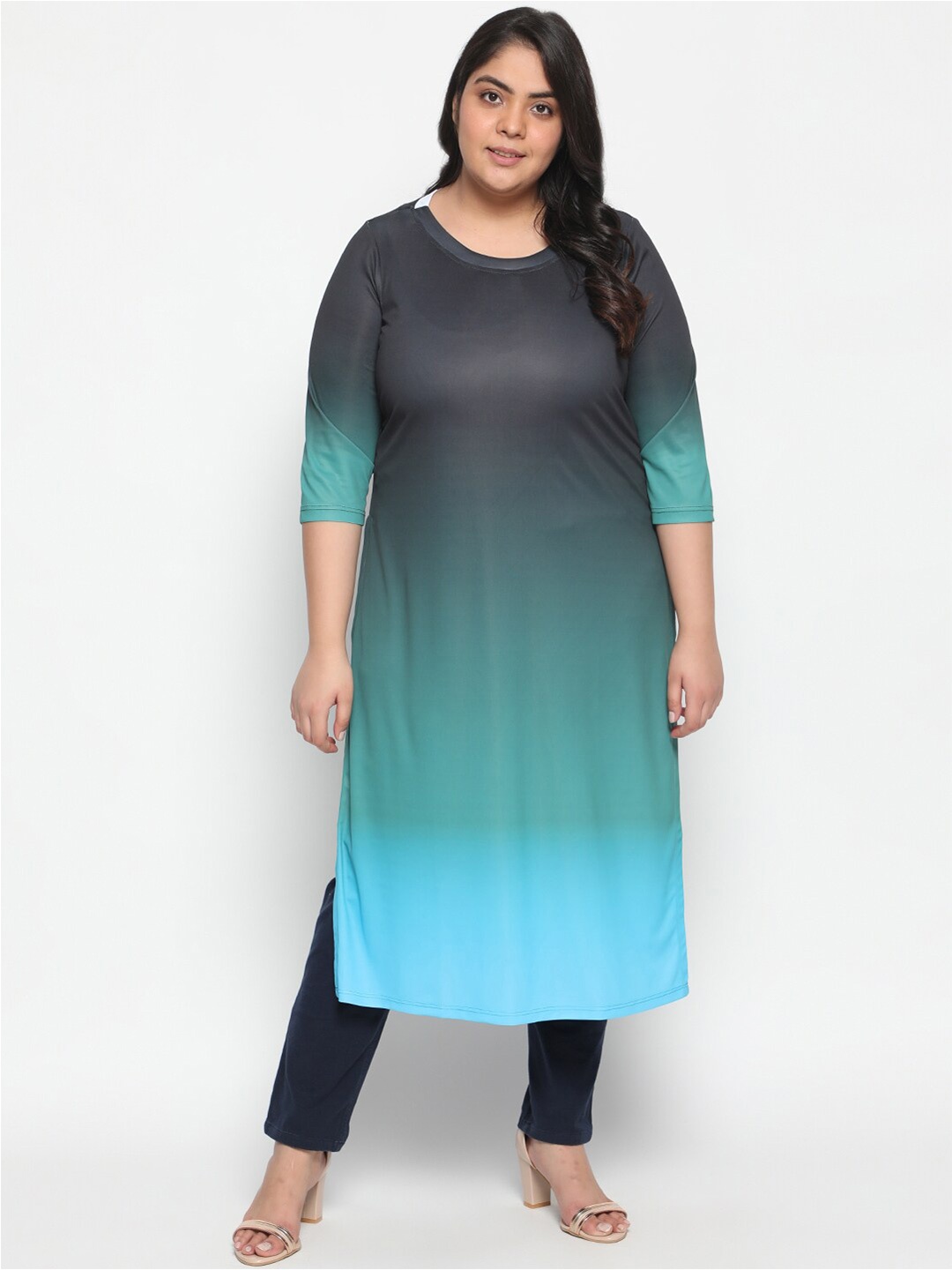 

Amydus Women Plus Size Blue & Black Ombre Kurta