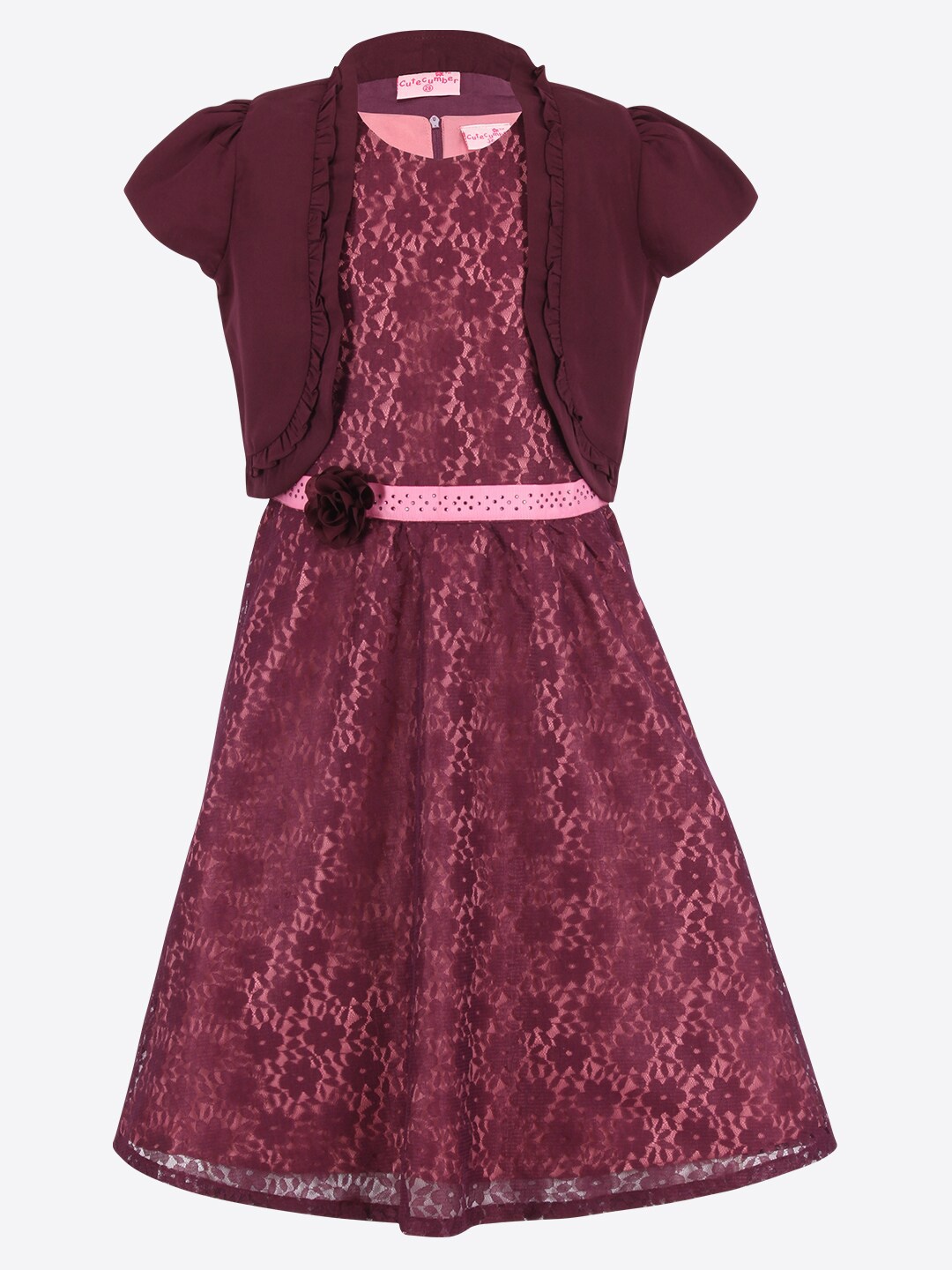 

CUTECUMBER Girls Maroon Lace Fit & Flare Dress