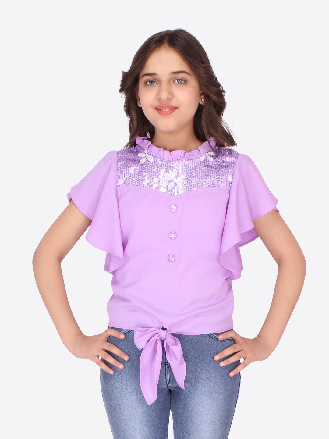 

CUTECUMBER Girls Purple & Silver-Toned Sequined Georgette Top